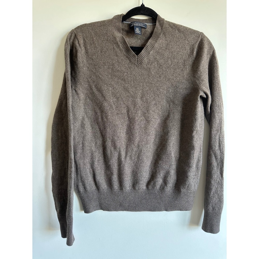 Banana Republic Extra Fine Merino Wool V-Neck Sweater Woodblock Heather Brown S